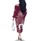 NAIDOC Week Family Matching Off The Shoulder Long Sleeve Dress and Hawaiian Shirt QLD Maroons Kangaroo