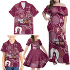NAIDOC Week Family Matching Off Shoulder Maxi Dress and Hawaiian Shirt QLD Maroons Kangaroo