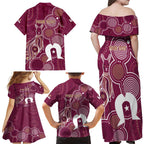 NAIDOC Week Family Matching Off Shoulder Maxi Dress and Hawaiian Shirt QLD Maroons Kangaroo
