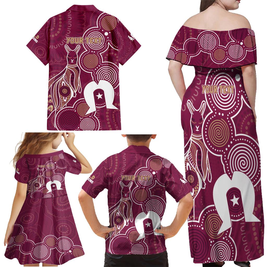 NAIDOC Week Family Matching Off Shoulder Maxi Dress and Hawaiian Shirt QLD Maroons Kangaroo