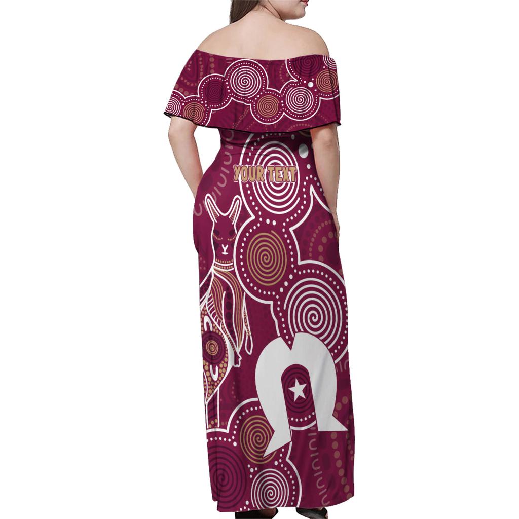 NAIDOC Week Family Matching Off Shoulder Maxi Dress and Hawaiian Shirt QLD Maroons Kangaroo