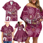 NAIDOC Week Family Matching Off Shoulder Short Dress and Hawaiian Shirt QLD Maroons Kangaroo