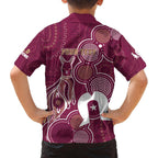 NAIDOC Week Family Matching Off Shoulder Short Dress and Hawaiian Shirt QLD Maroons Kangaroo