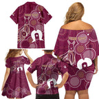 NAIDOC Week Family Matching Off Shoulder Short Dress and Hawaiian Shirt QLD Maroons Kangaroo