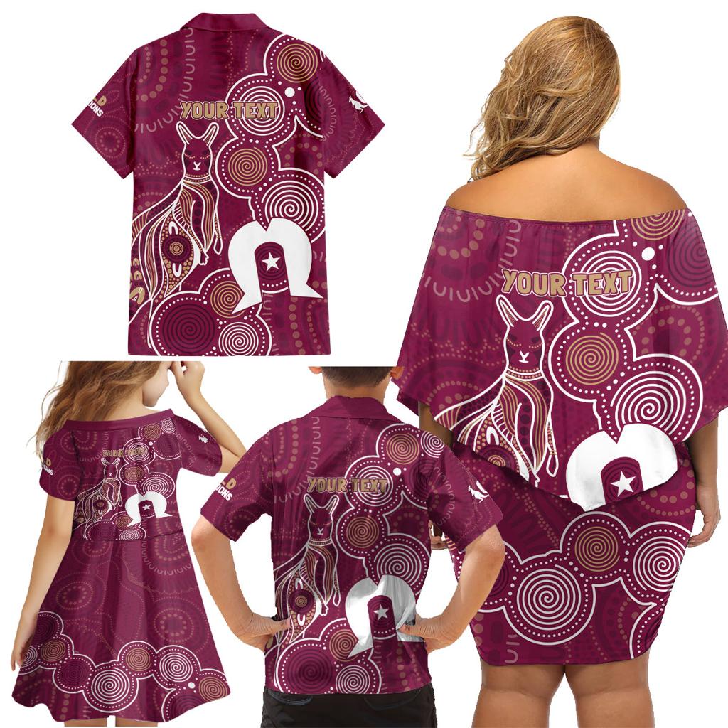 NAIDOC Week Family Matching Off Shoulder Short Dress and Hawaiian Shirt QLD Maroons Kangaroo