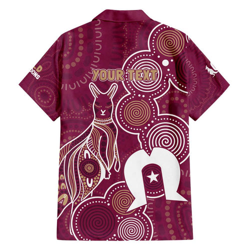 NAIDOC Week Family Matching Off Shoulder Short Dress and Hawaiian Shirt QLD Maroons Kangaroo