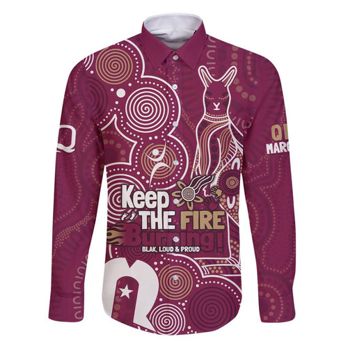 NAIDOC Week Family Matching Off Shoulder Short Dress and Hawaiian Shirt QLD Maroons Kangaroo