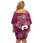 NAIDOC Week Family Matching Off Shoulder Short Dress and Hawaiian Shirt QLD Maroons Kangaroo