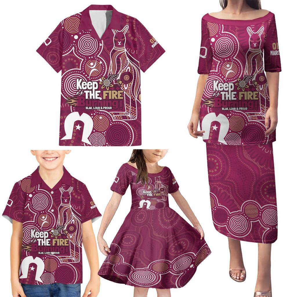 NAIDOC Week Family Matching Puletasi and Hawaiian Shirt QLD Maroons Kangaroo
