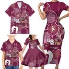 NAIDOC Week Family Matching Short Sleeve Bodycon Dress and Hawaiian Shirt QLD Maroons Kangaroo