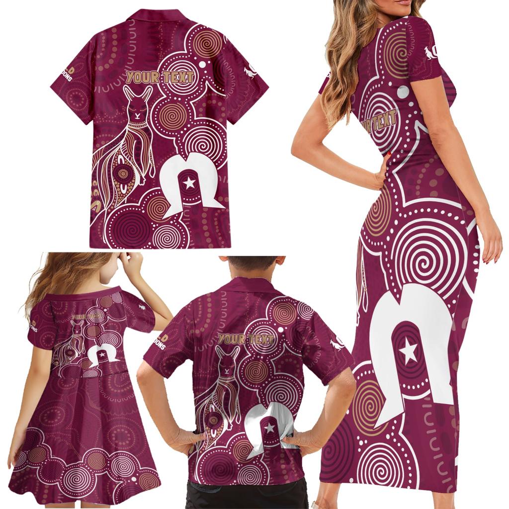 NAIDOC Week Family Matching Short Sleeve Bodycon Dress and Hawaiian Shirt QLD Maroons Kangaroo