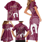 NAIDOC Week Family Matching Short Sleeve Bodycon Dress and Hawaiian Shirt QLD Maroons Kangaroo
