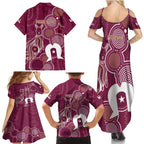 NAIDOC Week Family Matching Summer Maxi Dress and Hawaiian Shirt QLD Maroons Kangaroo