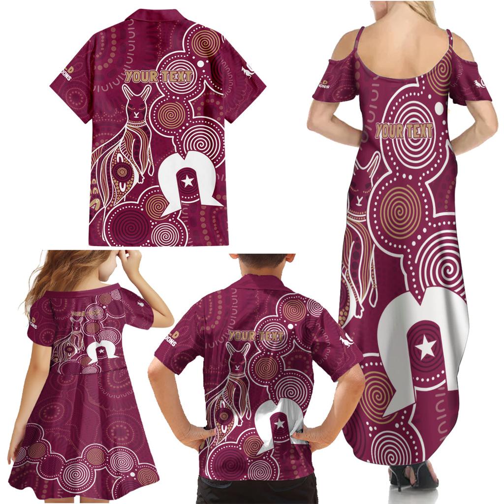 NAIDOC Week Family Matching Summer Maxi Dress and Hawaiian Shirt QLD Maroons Kangaroo