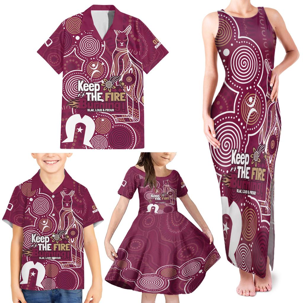 NAIDOC Week Family Matching Tank Maxi Dress and Hawaiian Shirt QLD Maroons Kangaroo