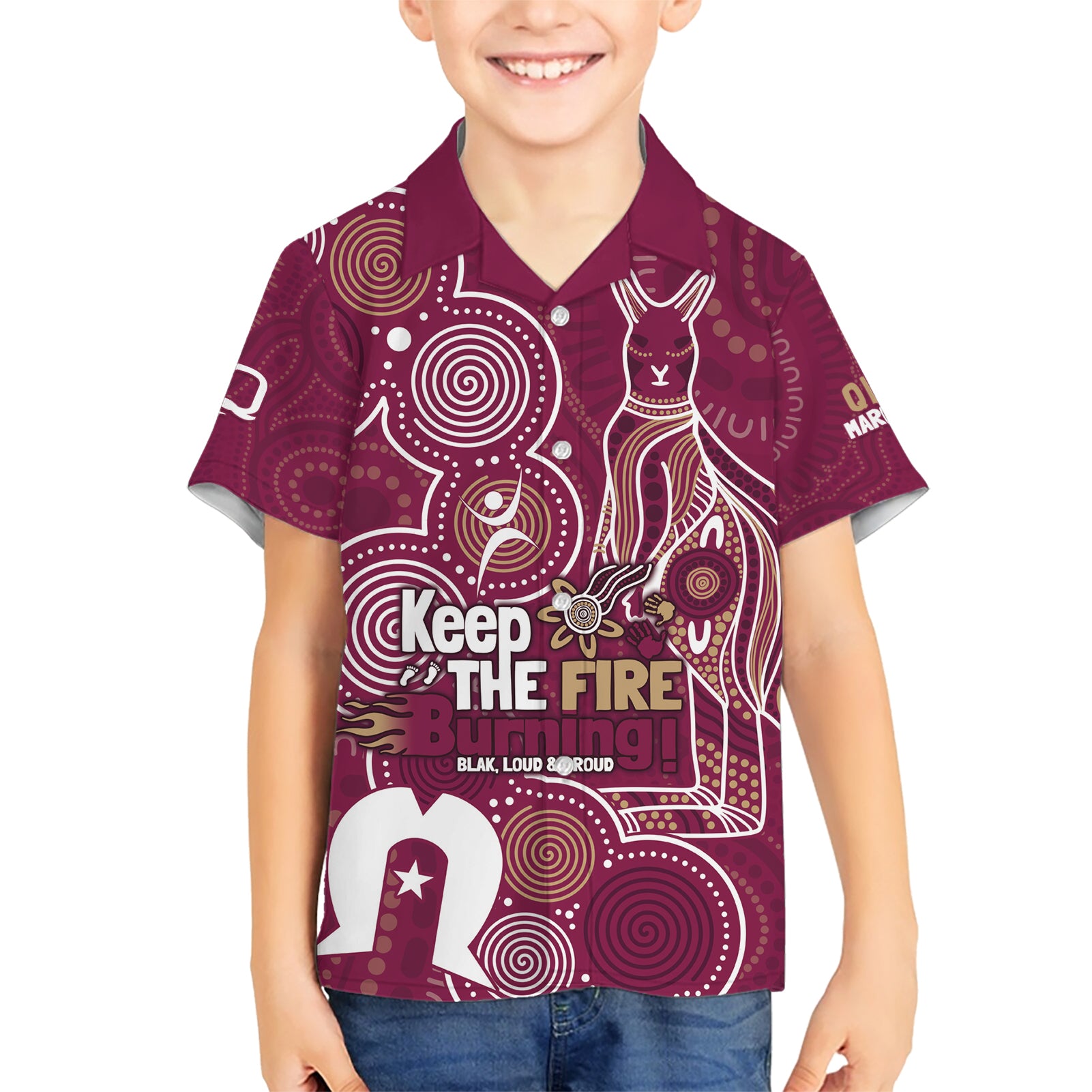 NAIDOC Week Kid Hawaiian Shirt QLD Maroons Kangaroo
