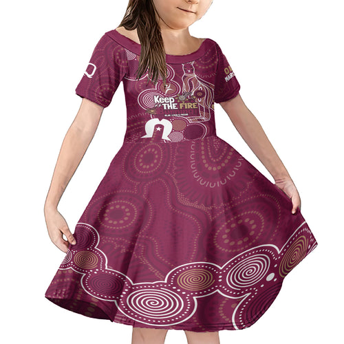 NAIDOC Week Kid Short Sleeve Dress QLD Maroons Kangaroo