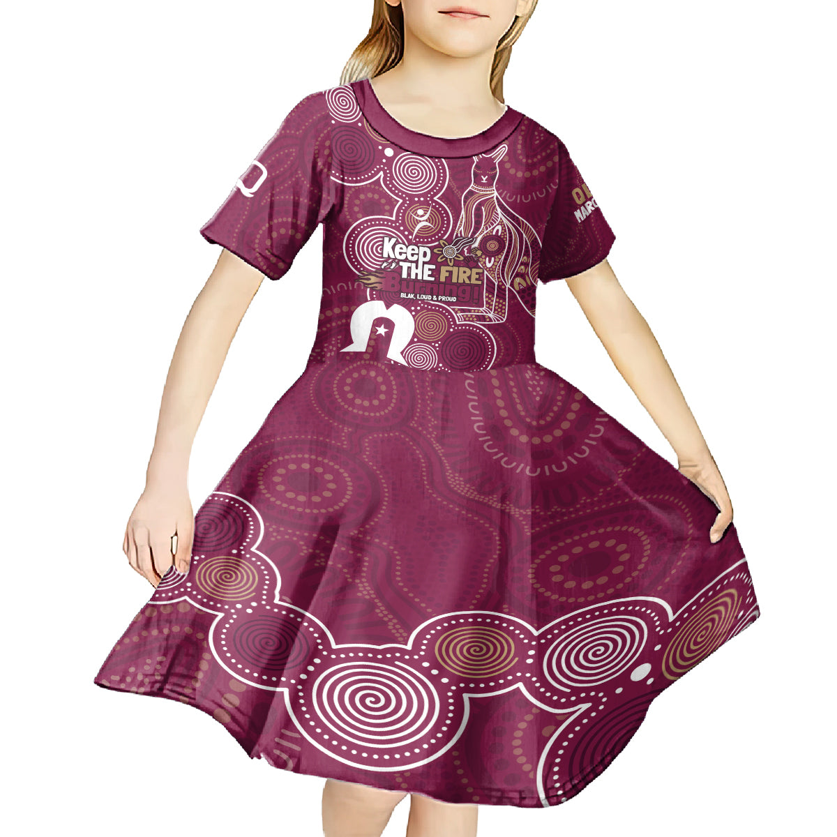 NAIDOC Week Kid Short Sleeve Dress QLD Maroons Kangaroo