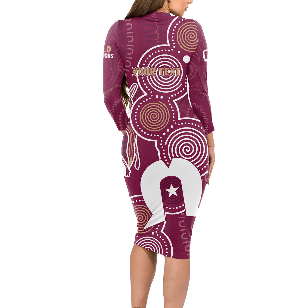 NAIDOC Week Long Sleeve Bodycon Dress QLD Maroons Kangaroo