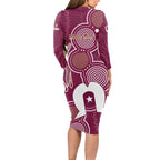 NAIDOC Week Long Sleeve Bodycon Dress QLD Maroons Kangaroo