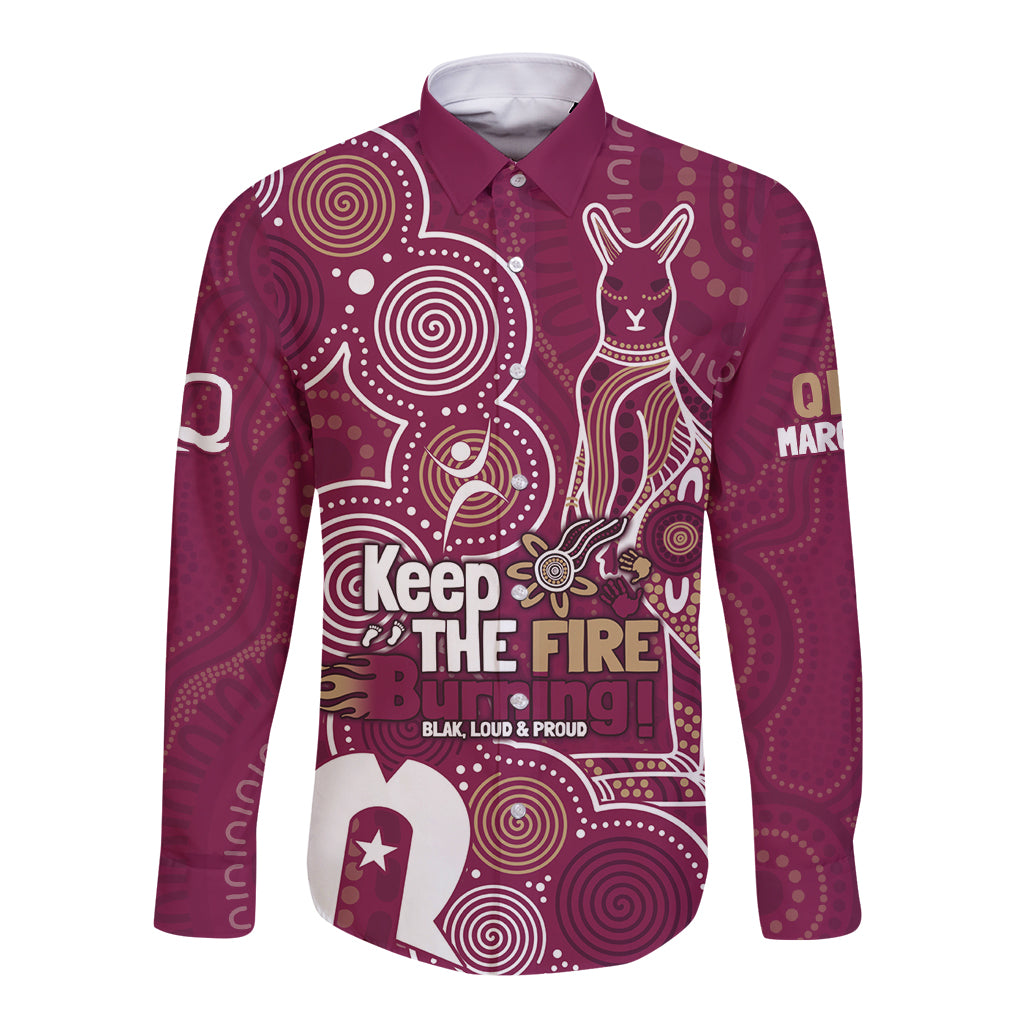 NAIDOC Week Long Sleeve Button Shirt QLD Maroons Kangaroo