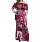 NAIDOC Week Off Shoulder Maxi Dress QLD Maroons Kangaroo