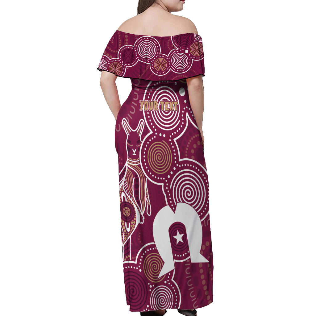 NAIDOC Week Off Shoulder Maxi Dress QLD Maroons Kangaroo
