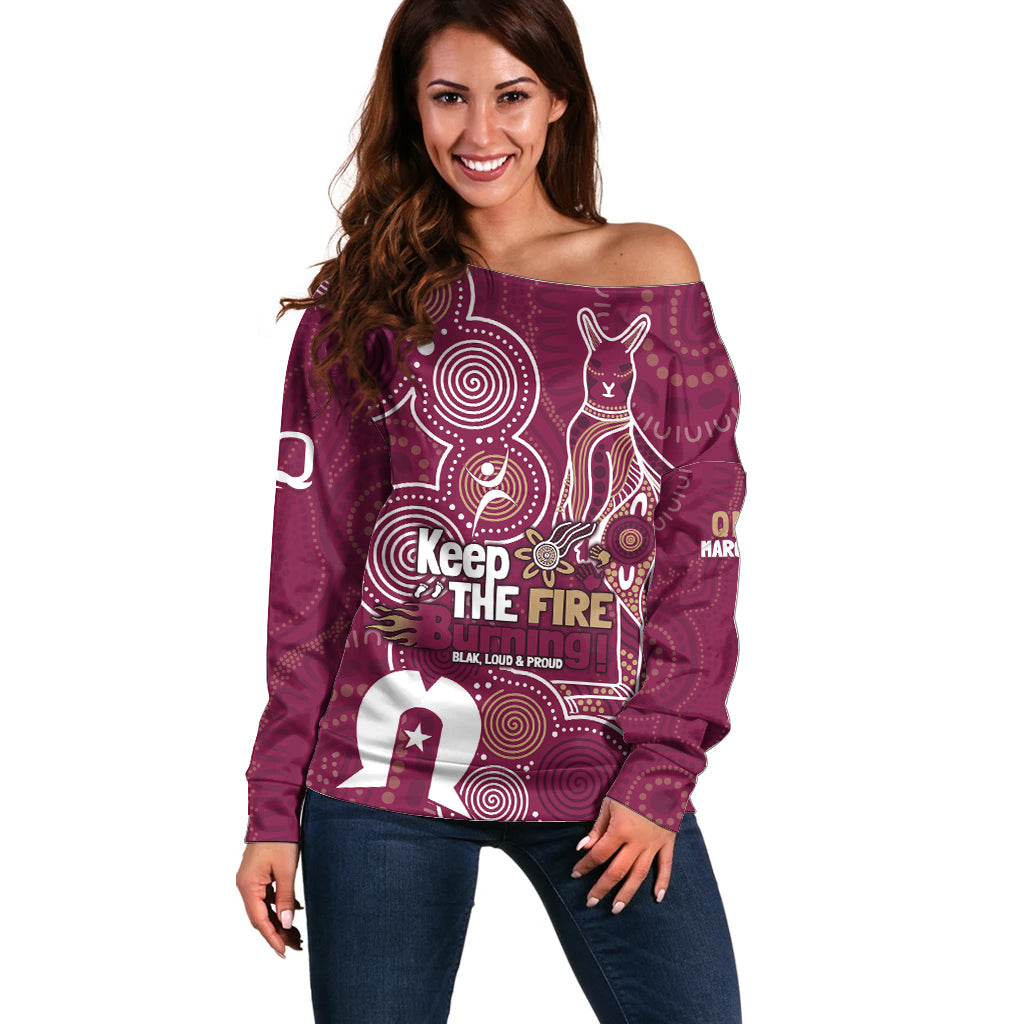 NAIDOC Week Off Shoulder Sweater QLD Maroons Kangaroo