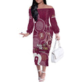 NAIDOC Week Off The Shoulder Long Sleeve Dress QLD Maroons Kangaroo