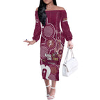 NAIDOC Week Off The Shoulder Long Sleeve Dress QLD Maroons Kangaroo