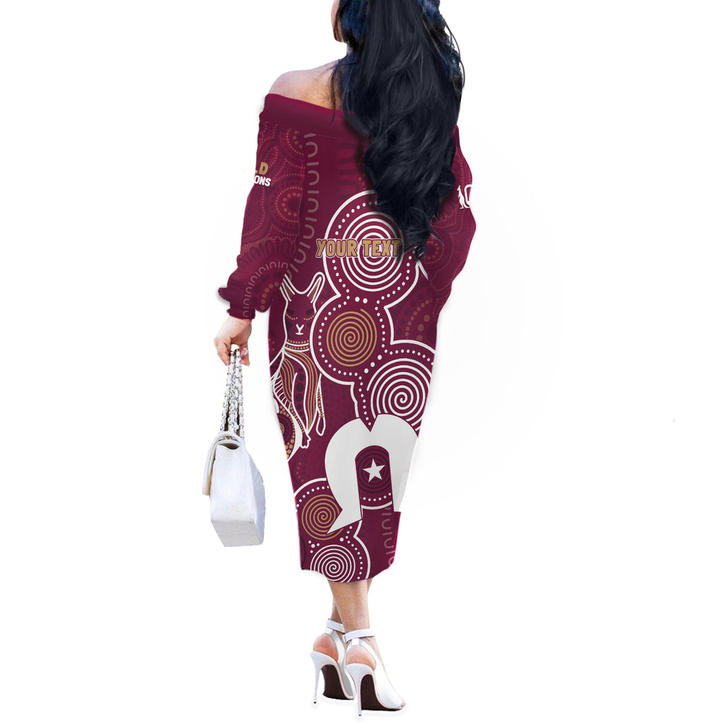 NAIDOC Week Off The Shoulder Long Sleeve Dress QLD Maroons Kangaroo