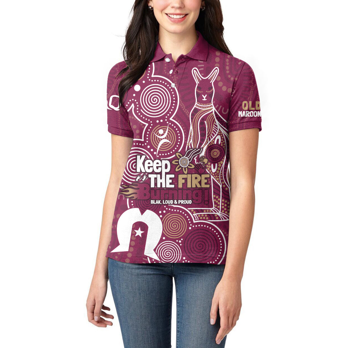 NAIDOC Week Women Polo Shirt QLD Maroons Kangaroo