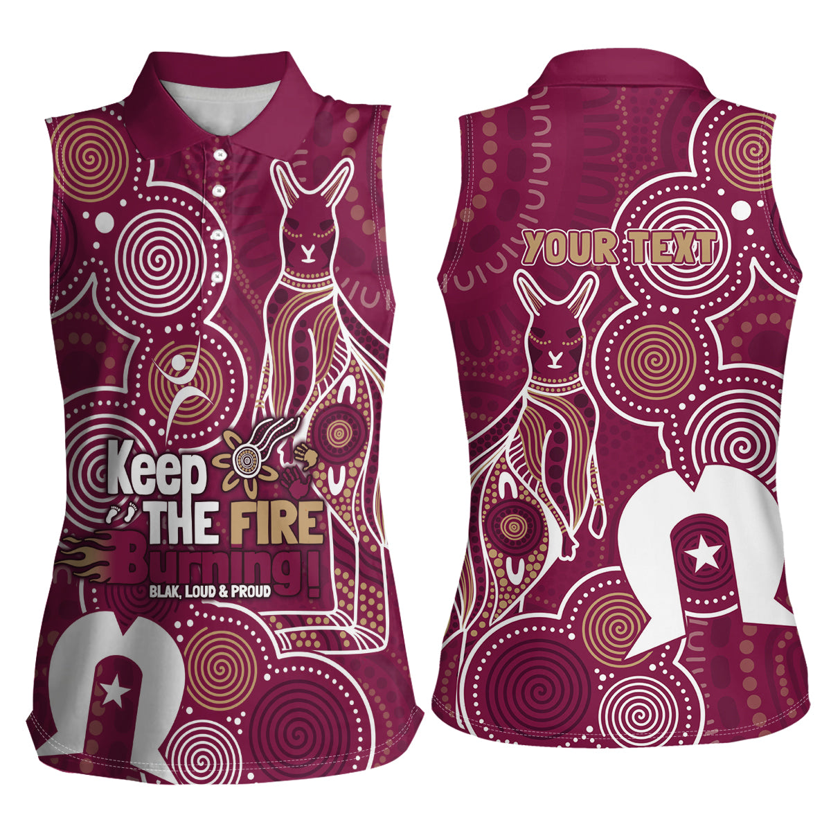 NAIDOC Week Women Sleeveless Polo Shirt QLD Maroons Kangaroo