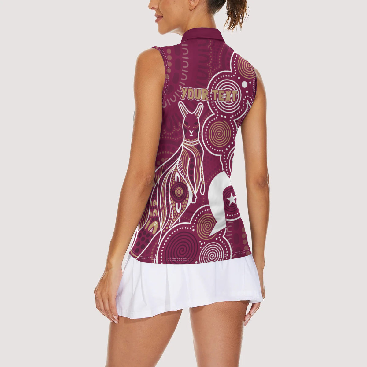 NAIDOC Week Women Sleeveless Polo Shirt QLD Maroons Kangaroo