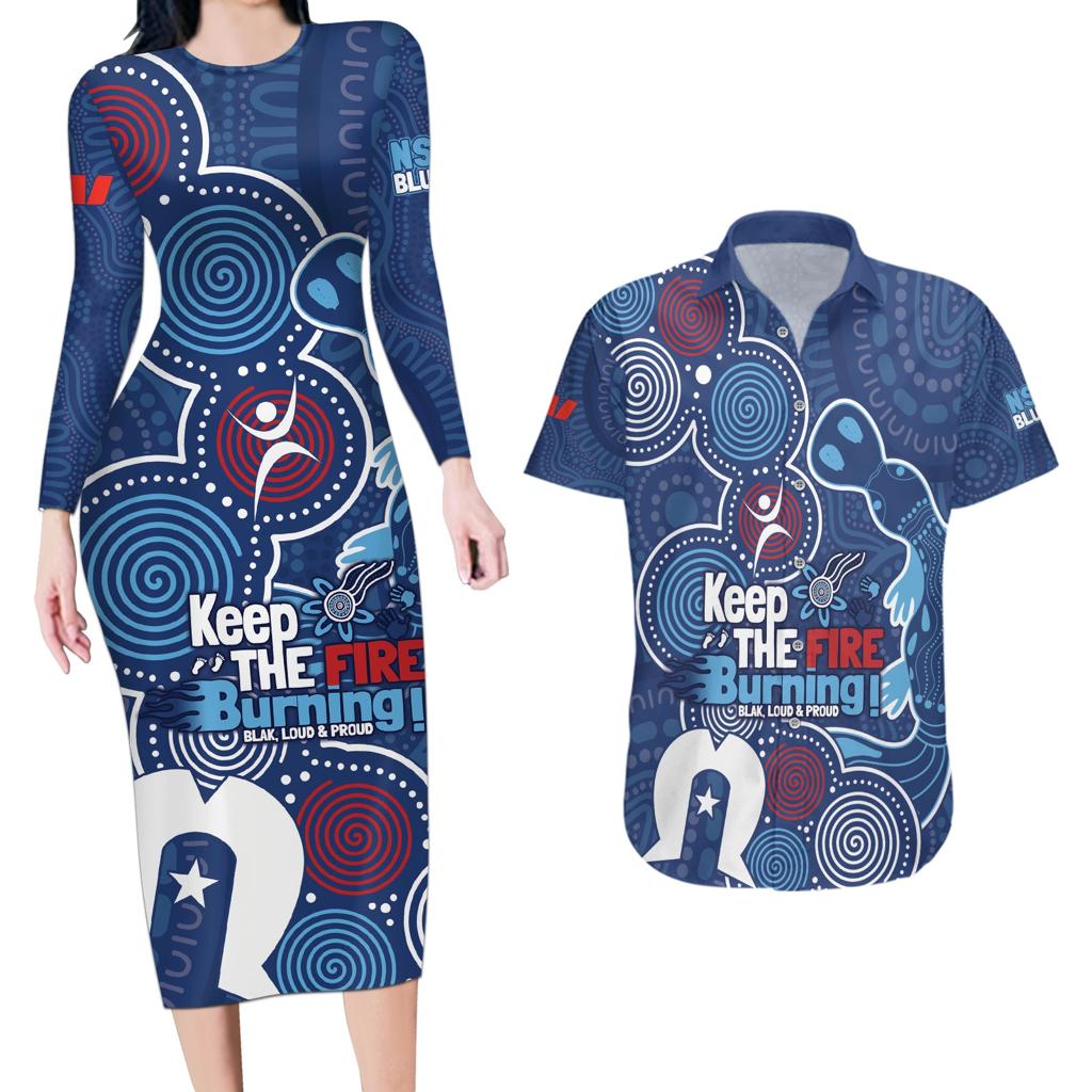 NAIDOC Week Couples Matching Long Sleeve Bodycon Dress and Hawaiian Shirt NSW Blues Platypus