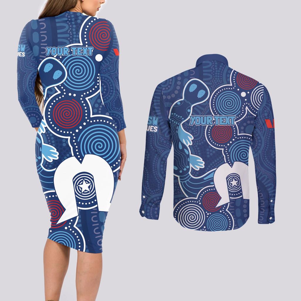 NAIDOC Week Couples Matching Long Sleeve Bodycon Dress and Long Sleeve Button Shirt NSW Blues Platypus