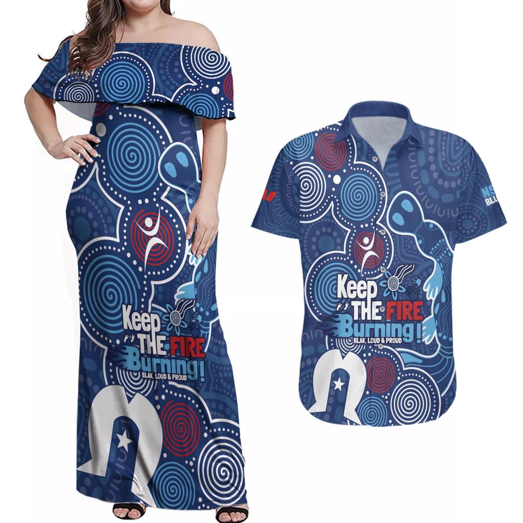 NAIDOC Week Couples Matching Off Shoulder Maxi Dress and Hawaiian Shirt NSW Blues Platypus
