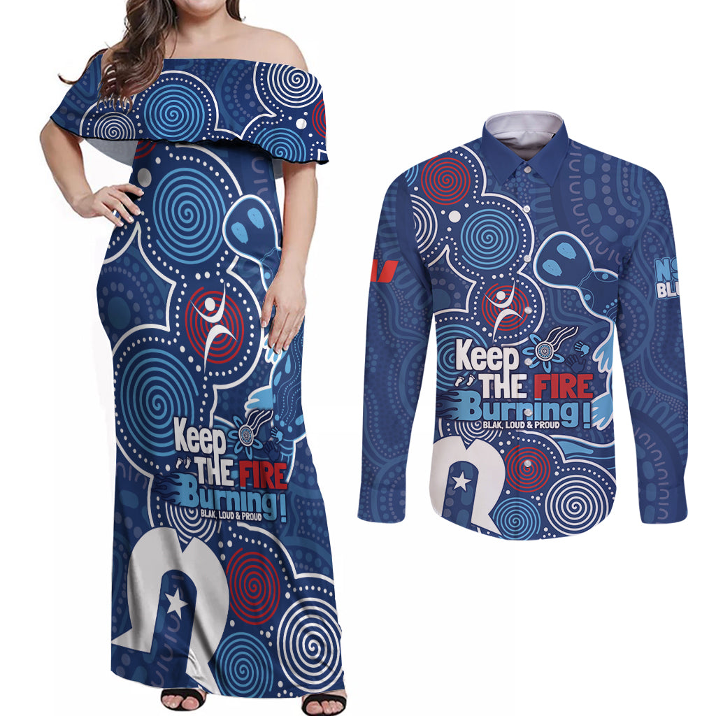 NAIDOC Week Couples Matching Off Shoulder Maxi Dress and Long Sleeve Button Shirt NSW Blues Platypus