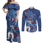 NAIDOC Week Couples Matching Off Shoulder Maxi Dress and Long Sleeve Button Shirt NSW Blues Platypus