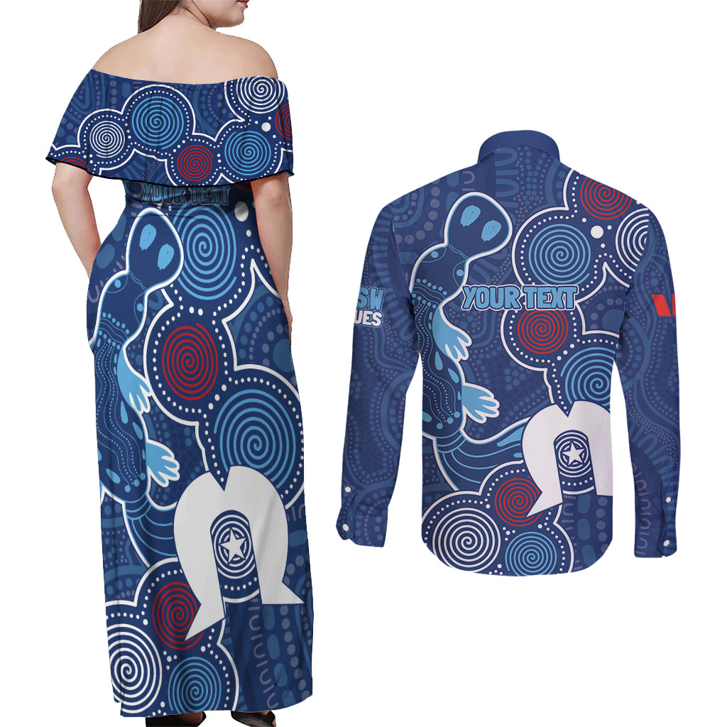 NAIDOC Week Couples Matching Off Shoulder Maxi Dress and Long Sleeve Button Shirt NSW Blues Platypus