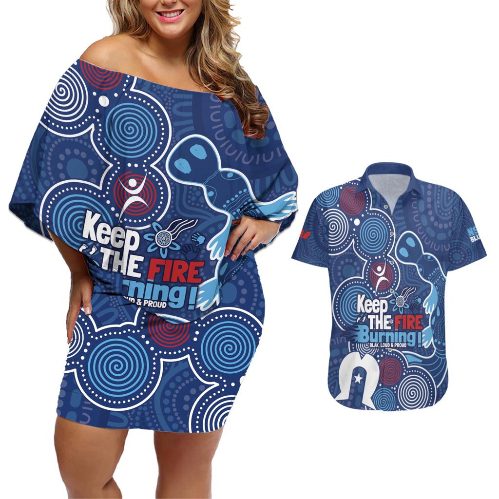 NAIDOC Week Couples Matching Off Shoulder Short Dress and Hawaiian Shirt NSW Blues Platypus