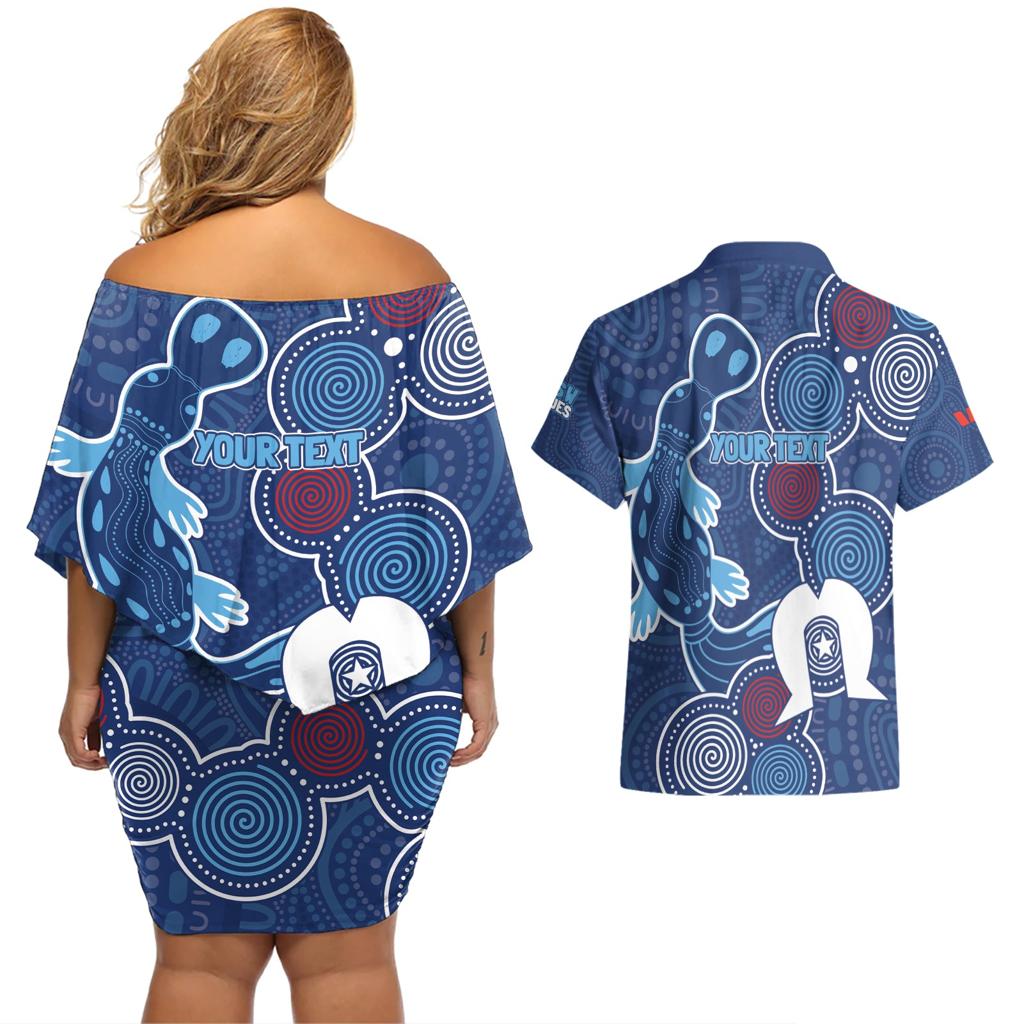 NAIDOC Week Couples Matching Off Shoulder Short Dress and Hawaiian Shirt NSW Blues Platypus