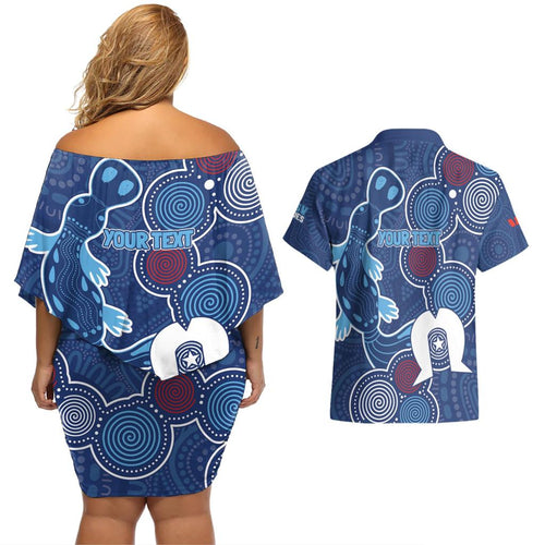 NAIDOC Week Couples Matching Off Shoulder Short Dress and Hawaiian Shirt NSW Blues Platypus