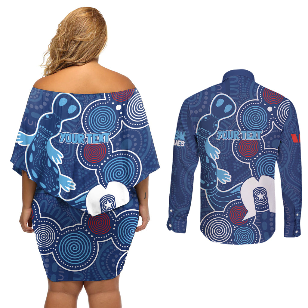 NAIDOC Week Couples Matching Off Shoulder Short Dress and Long Sleeve Button Shirt NSW Blues Platypus