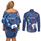 NAIDOC Week Couples Matching Off Shoulder Short Dress and Long Sleeve Button Shirt NSW Blues Platypus