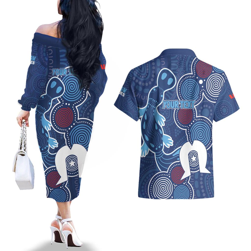 NAIDOC Week Couples Matching Off The Shoulder Long Sleeve Dress and Hawaiian Shirt NSW Blues Platypus