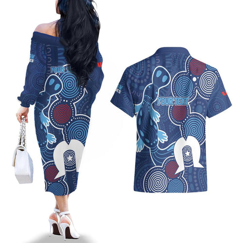 NAIDOC Week Couples Matching Off The Shoulder Long Sleeve Dress and Hawaiian Shirt NSW Blues Platypus