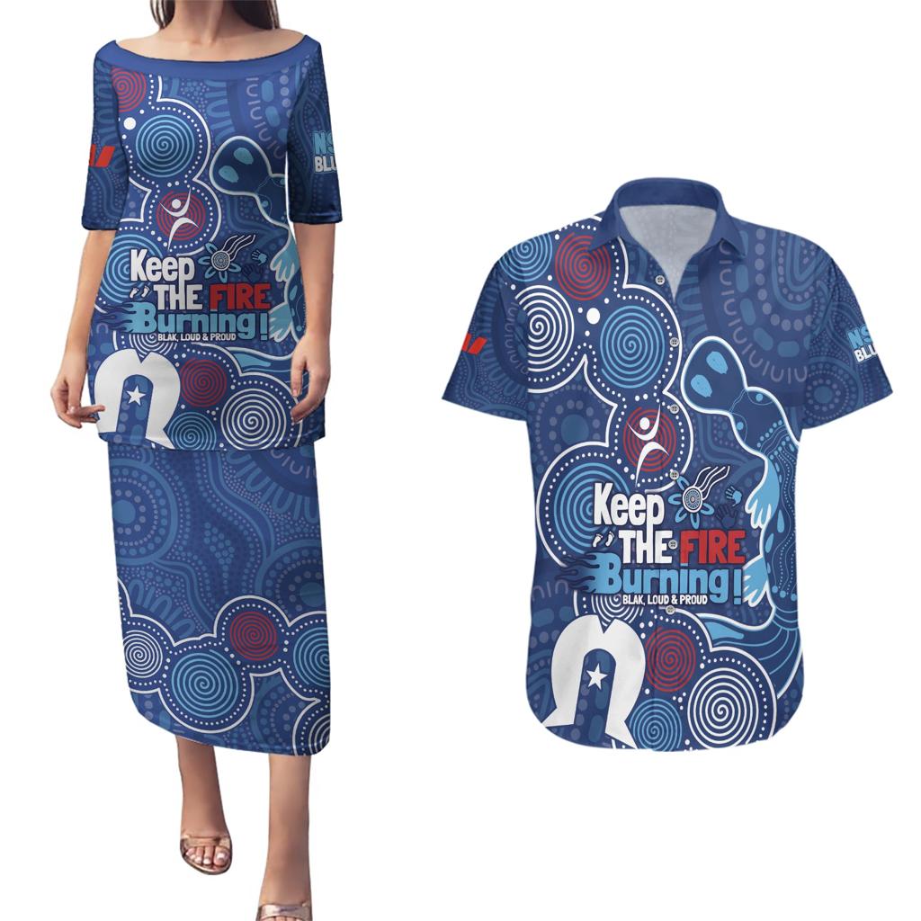 NAIDOC Week Couples Matching Puletasi and Hawaiian Shirt NSW Blues Platypus