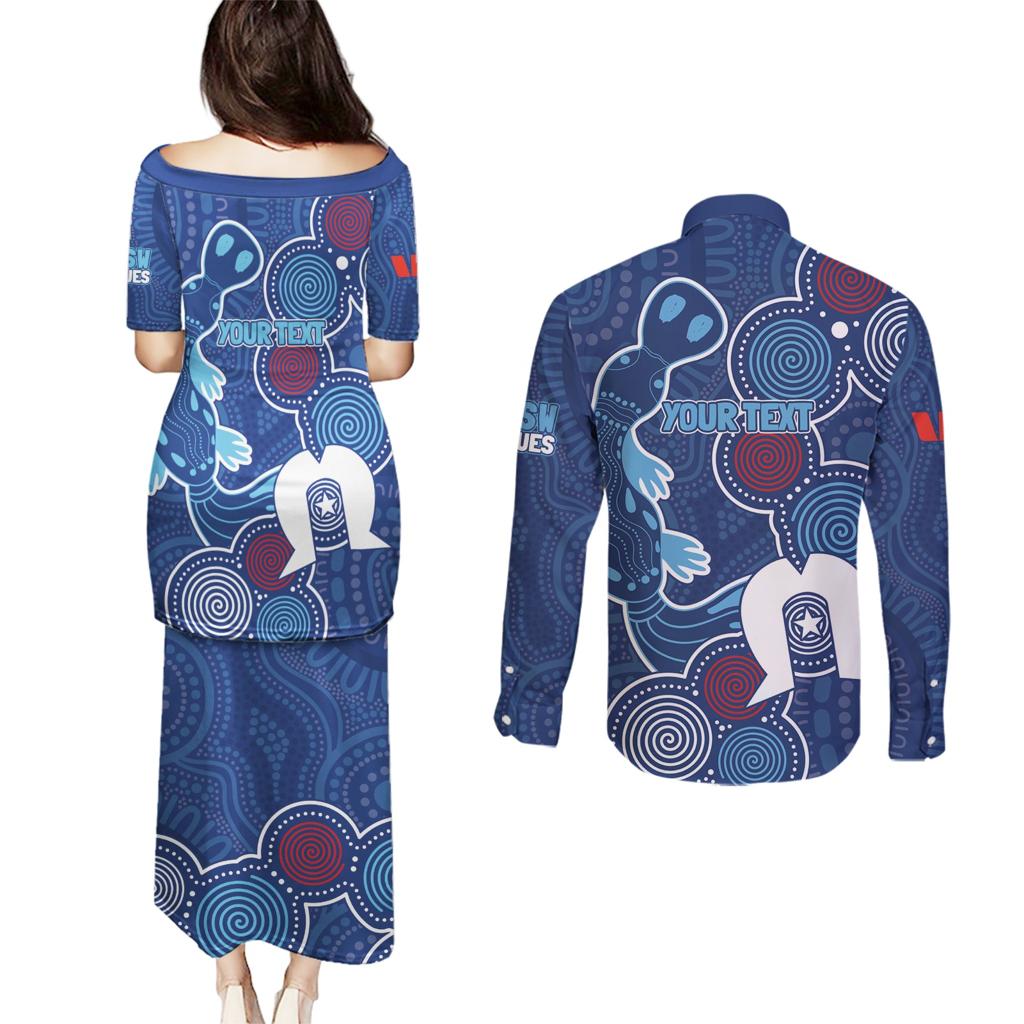 NAIDOC Week Couples Matching Puletasi and Long Sleeve Button Shirt NSW Blues Platypus
