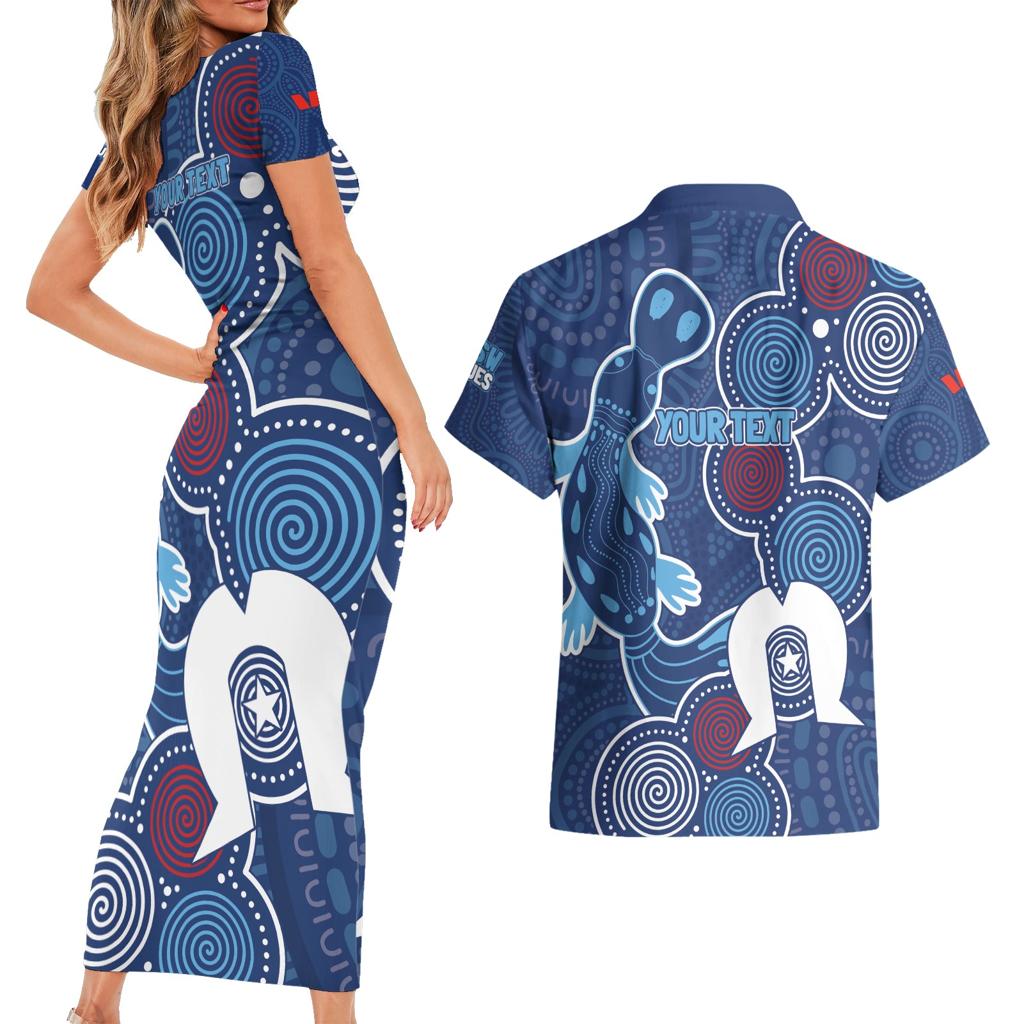 NAIDOC Week Couples Matching Short Sleeve Bodycon Dress and Hawaiian Shirt NSW Blues Platypus